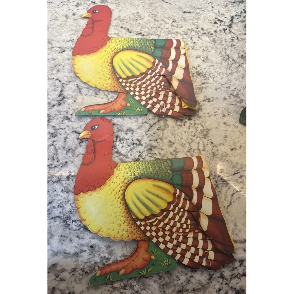 2 Vintage‎ RUSS Turkey Centerpiece Honeycomb Fold Cutout Tabletop Thanksgiving